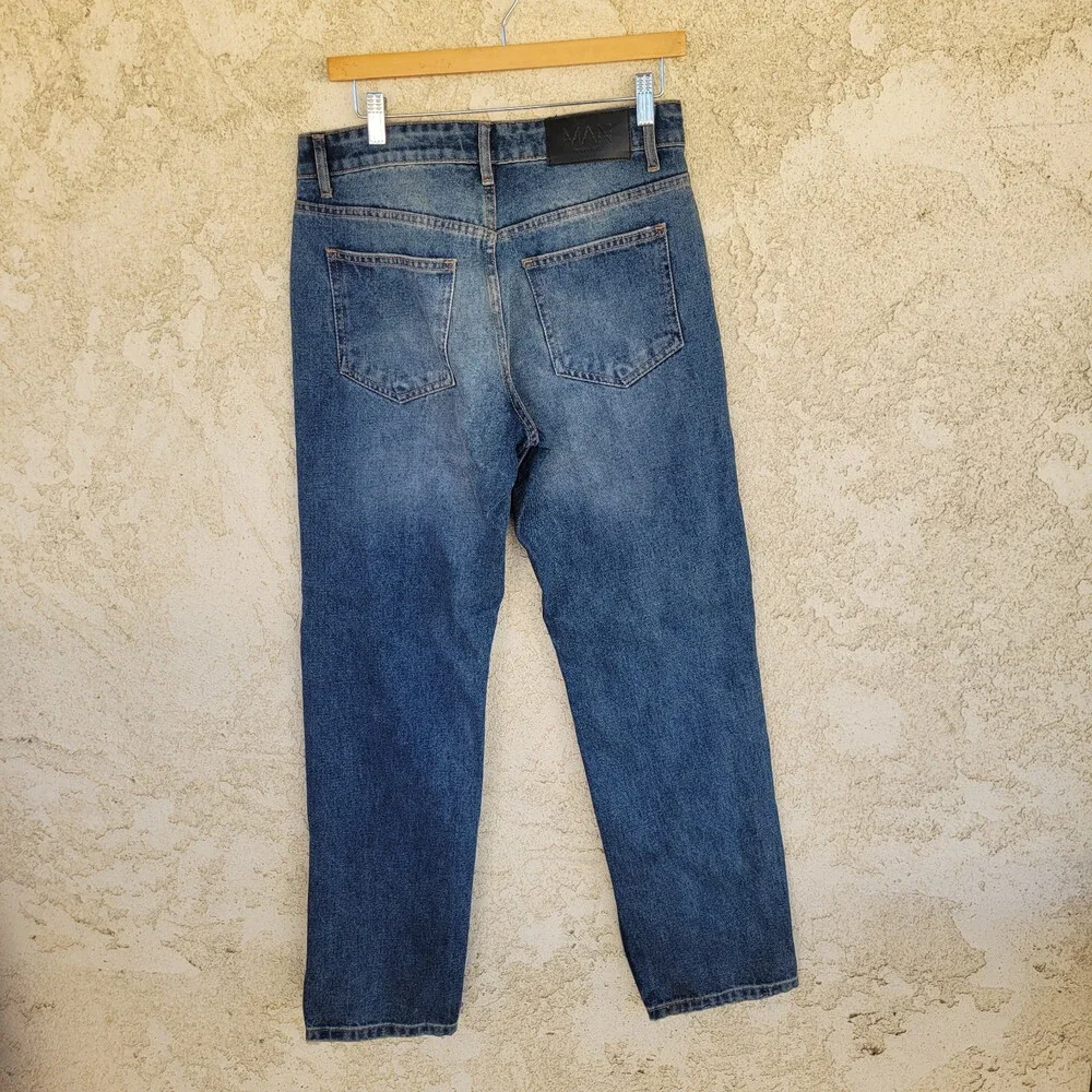 BoohooMan - Slim Flare Rigid All Over Rip Repaired Jeans Blue ~30R